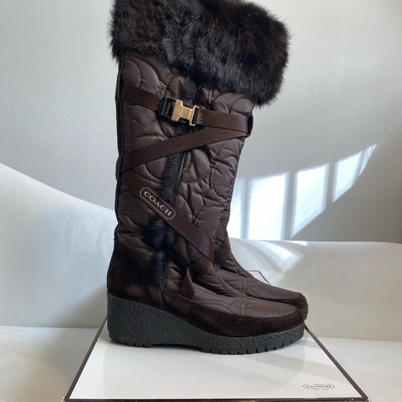 Coach Winter Fur Trimmed Knee High Boots - Picture 1 of 4